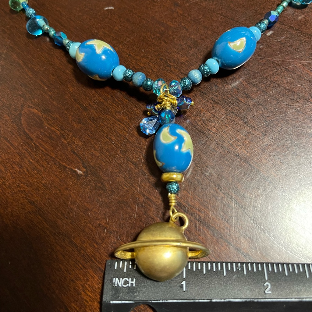 Capricorn Blue Saturn Handmade Necklace Gold Tone Horoscope 30$